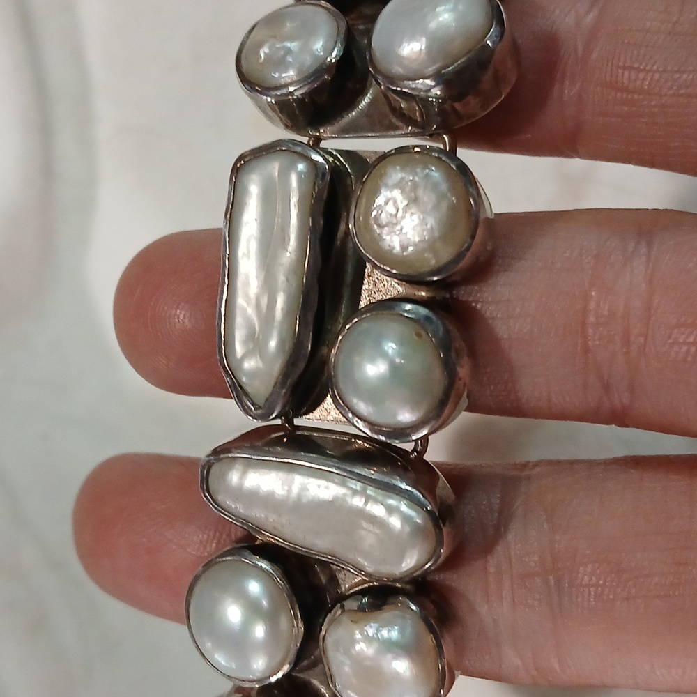 ✨ Sterling Silver & Biwa Pearl Bracelet – Elegant, Unique, Adjustable 6–8” - Picture 7 of 9